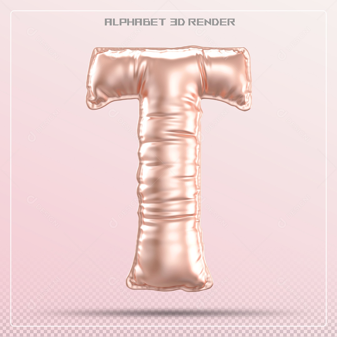Elemento 3D Letra T Rosa para Composição PSD
