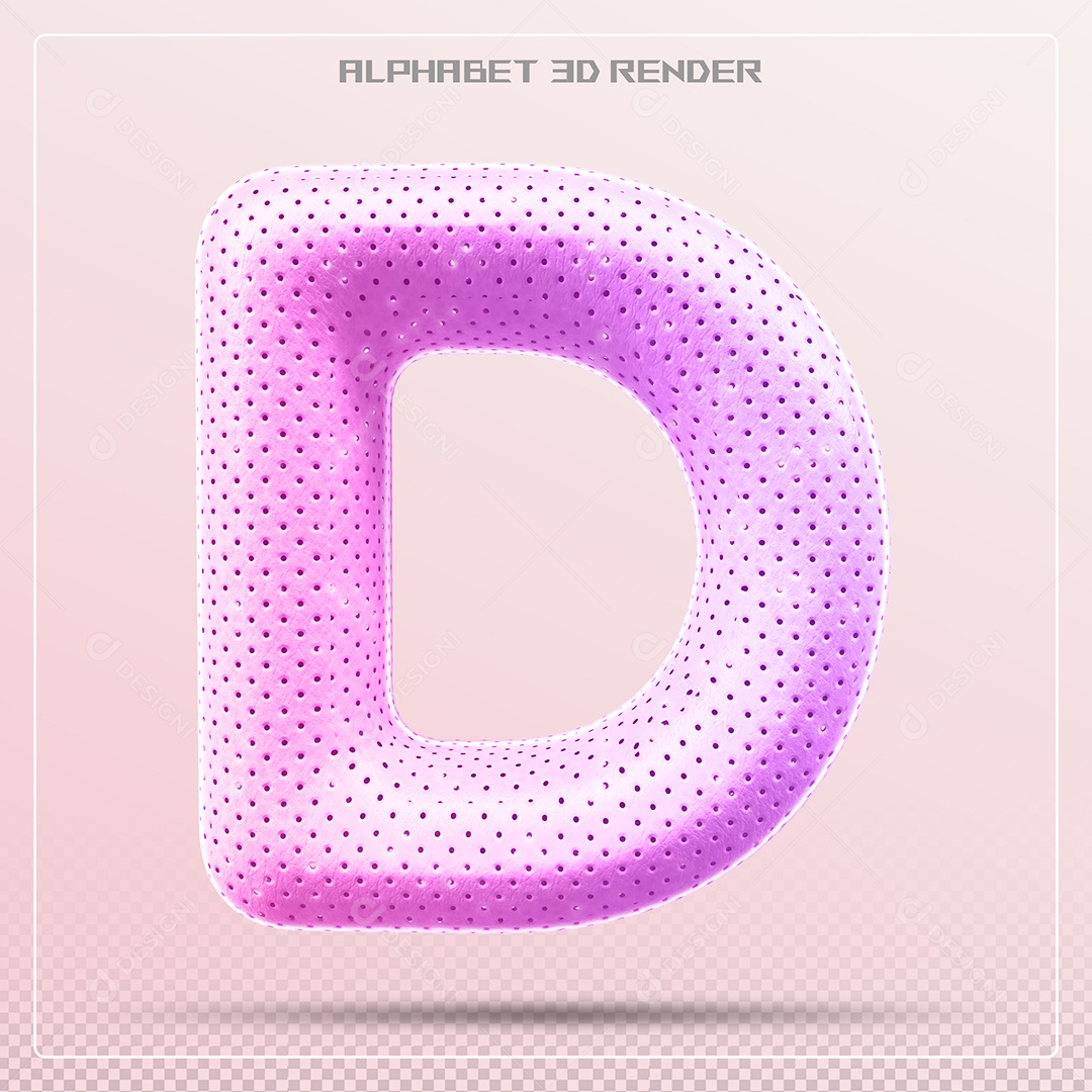 Elemento 3D Letra D Rosa para Composição PSD