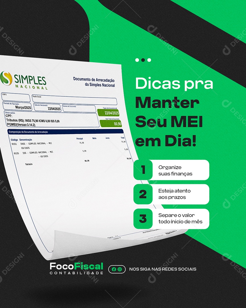 Contabilidade Dicas para Manter Seu MEI em Dia Social Media PSD Editável