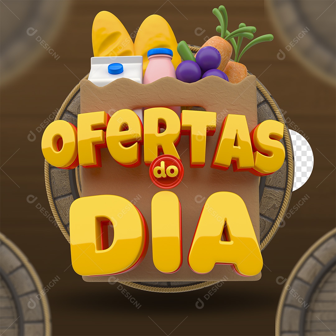 Ofertas do Dia Selo 3D Dourado e Vermelho para Composição PSD