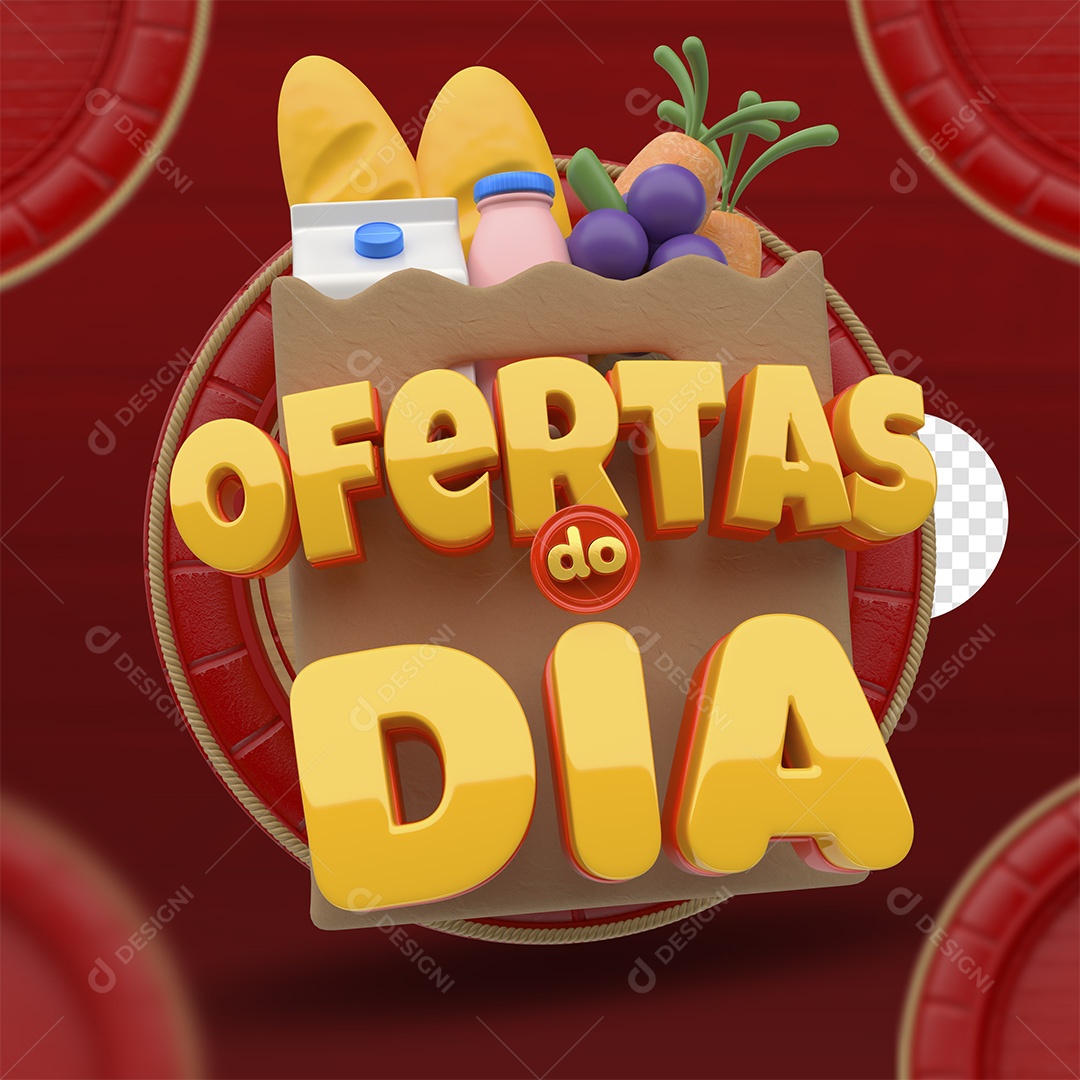 Ofertas do Dia Selo 3D Dourado e Vermelho para Composição PSD