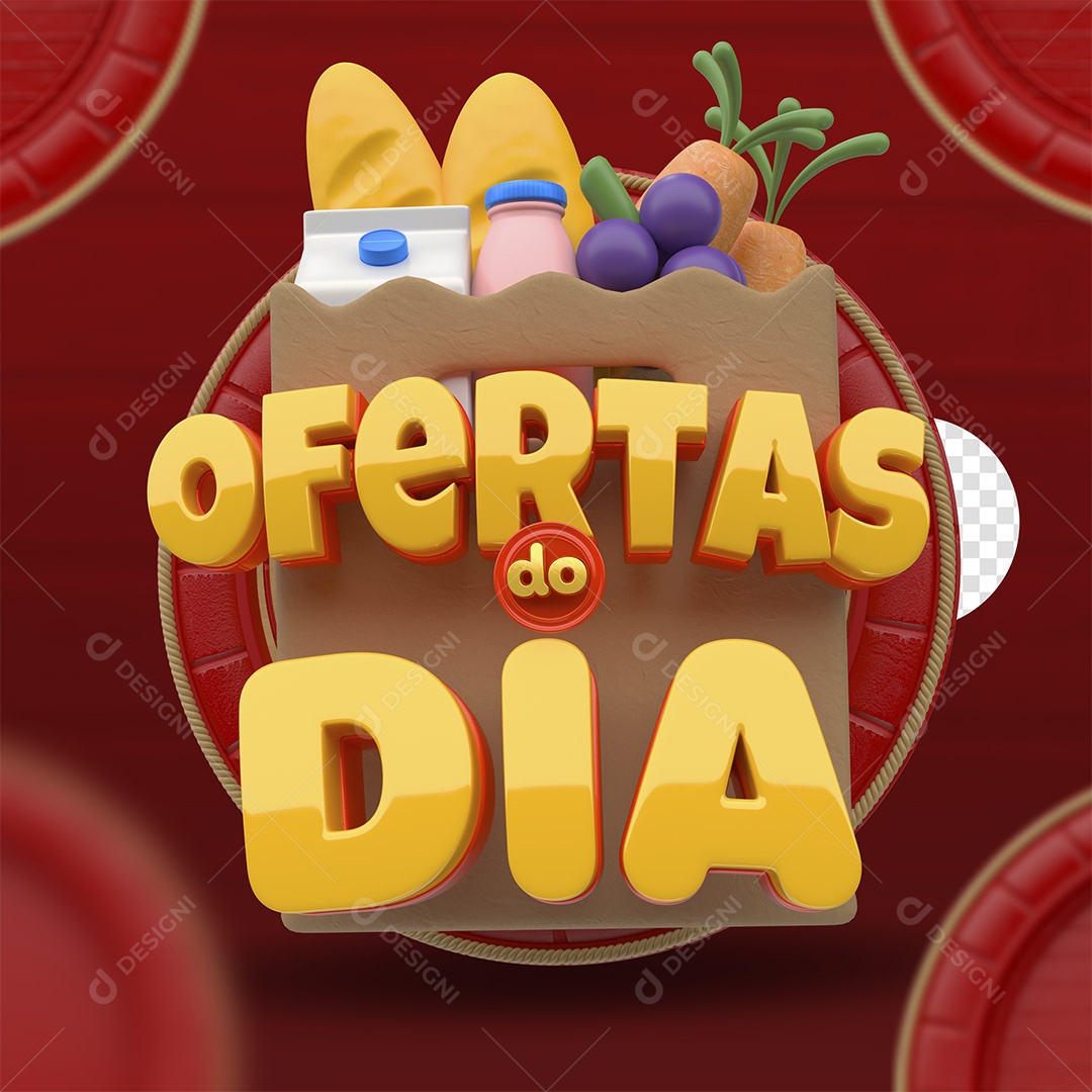 Ofertas do Dia Selo 3D Dourado e Vermelho para Composição PSD