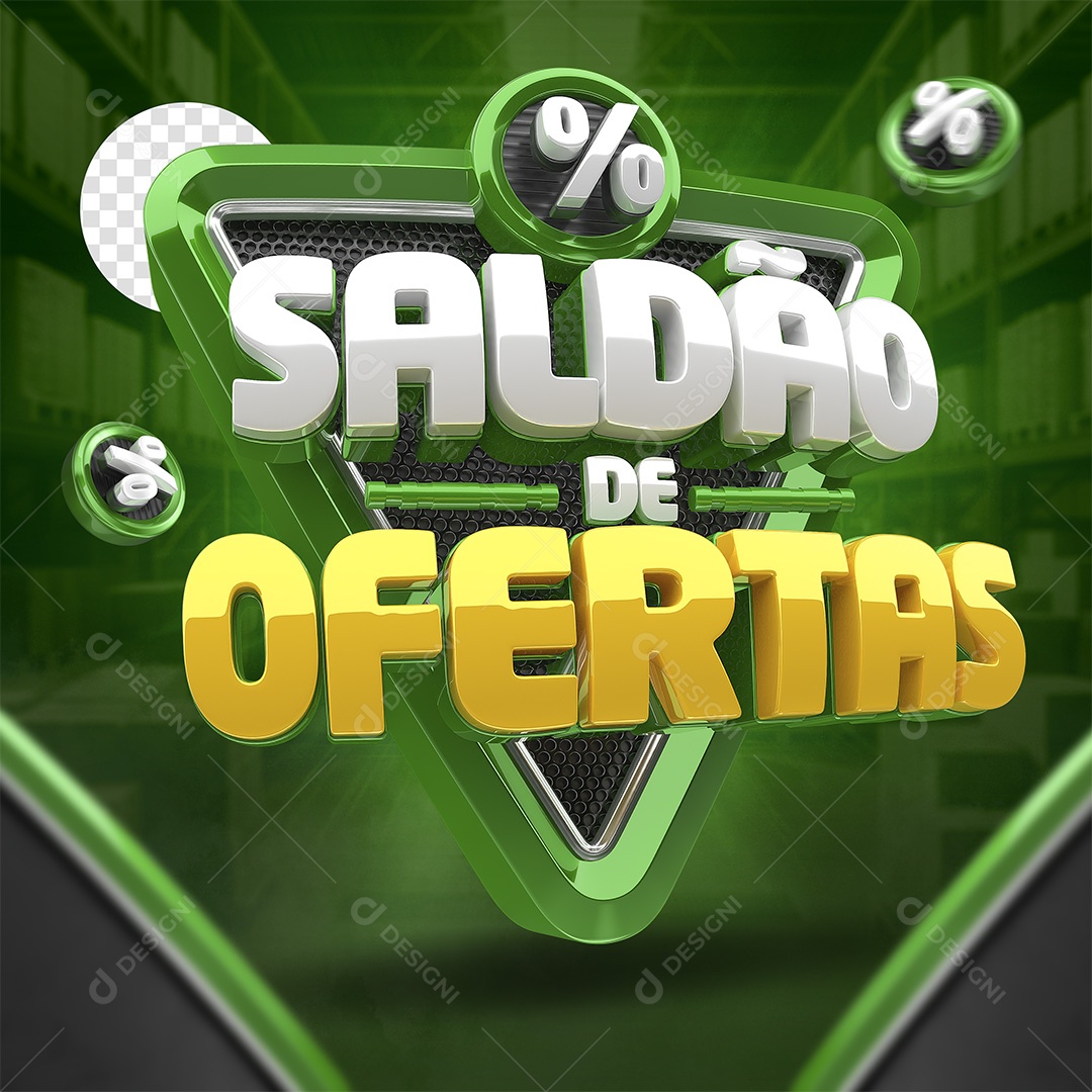 Saldão De Ofertas Selo 3D Branco Verde e Dourado para Composição PSD