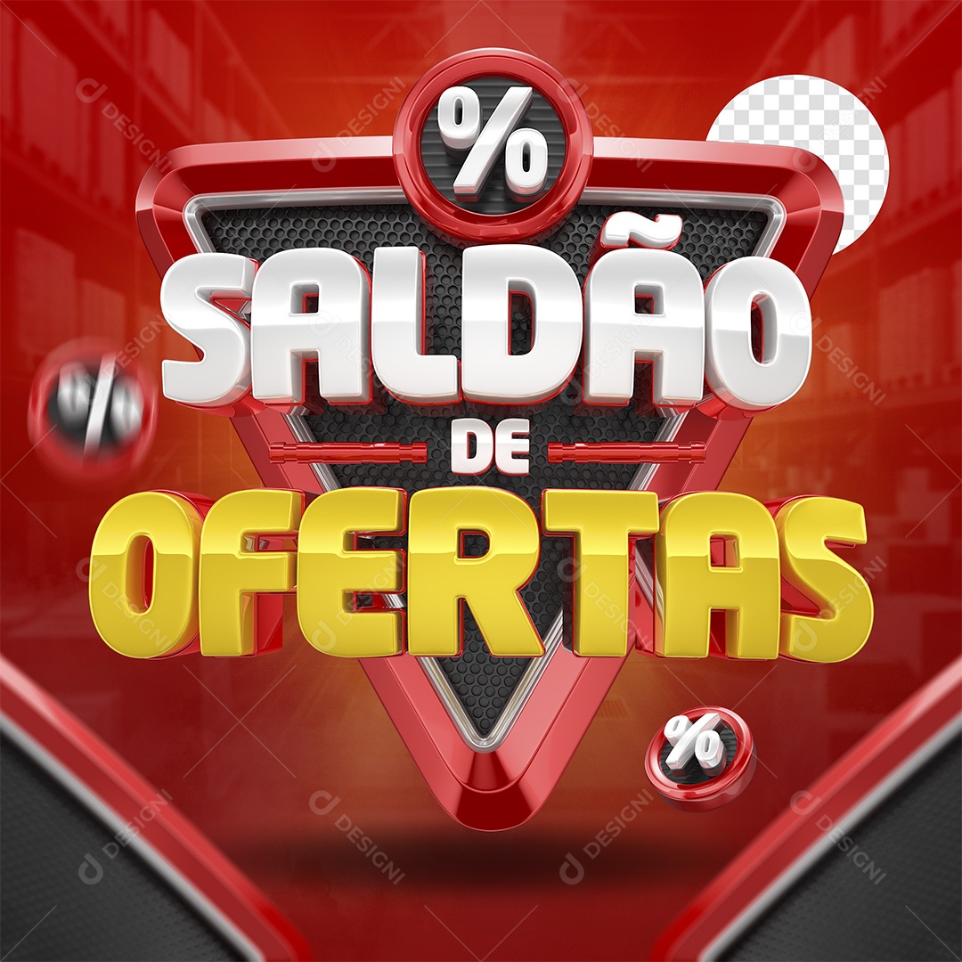 Saldão De Ofertas Selo 3D Branco Vermelho e Dourado para Composição PSD