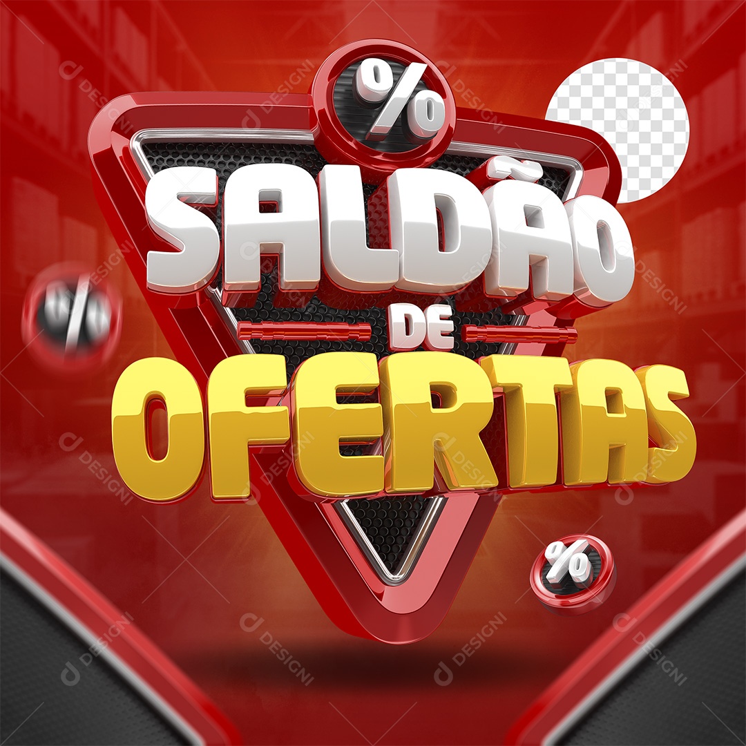 Saldão De Ofertas Selo 3D Branco Vermelho e Dourado para Composição PSD