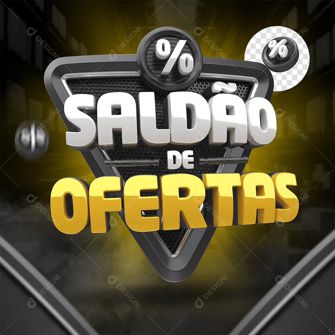 Saldão De Ofertas Selo 3D Branco e Dourado para Composição PSD