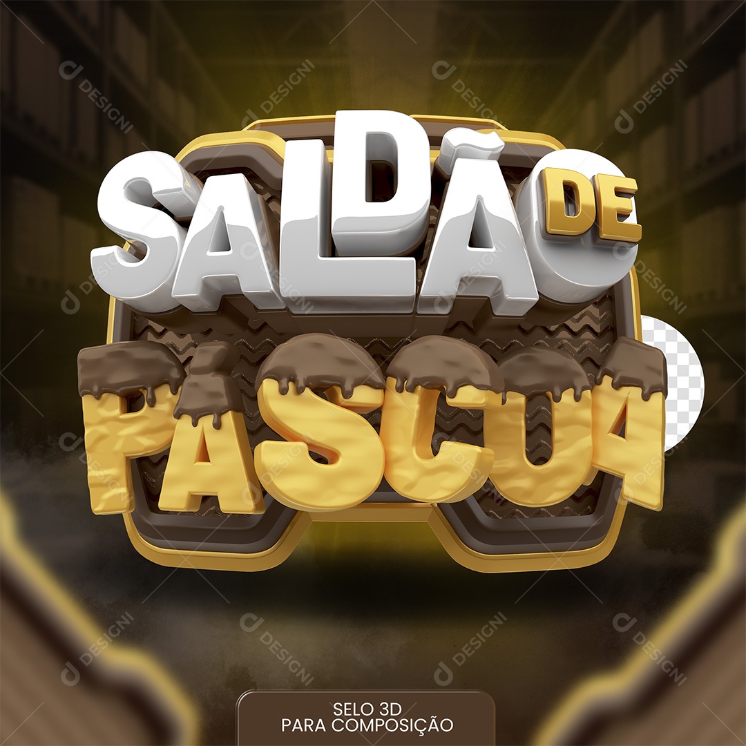 Saldão De Páscoa Selo 3D Branco e Marrom para Composição PSD