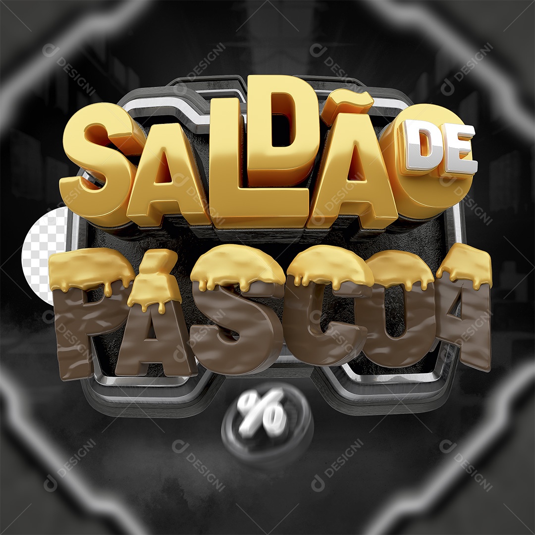 Saldão De Páscoa Selo 3D Dourado e Marrom para Composição PSD