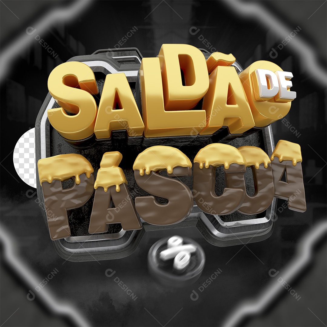 Saldão De Páscoa Selo 3D Dourado e Marrom para Composição PSD
