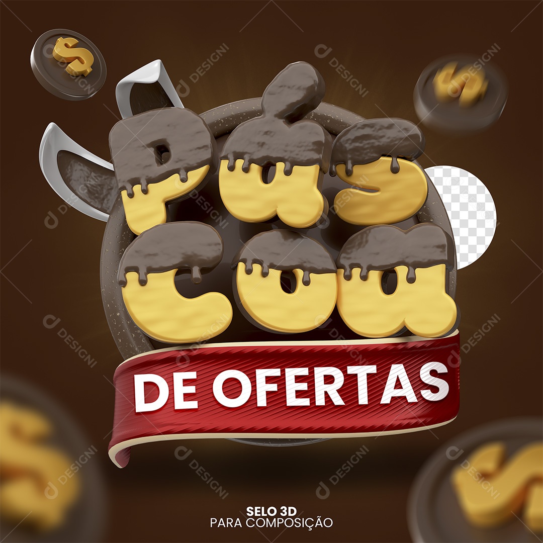 Páscoa De Ofertas Selo 3D Dourado e Marrom para Composição PSD