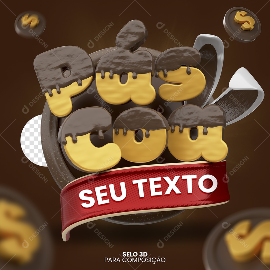 Páscoa Selo 3D Dourado e Marrom para Composição PSD