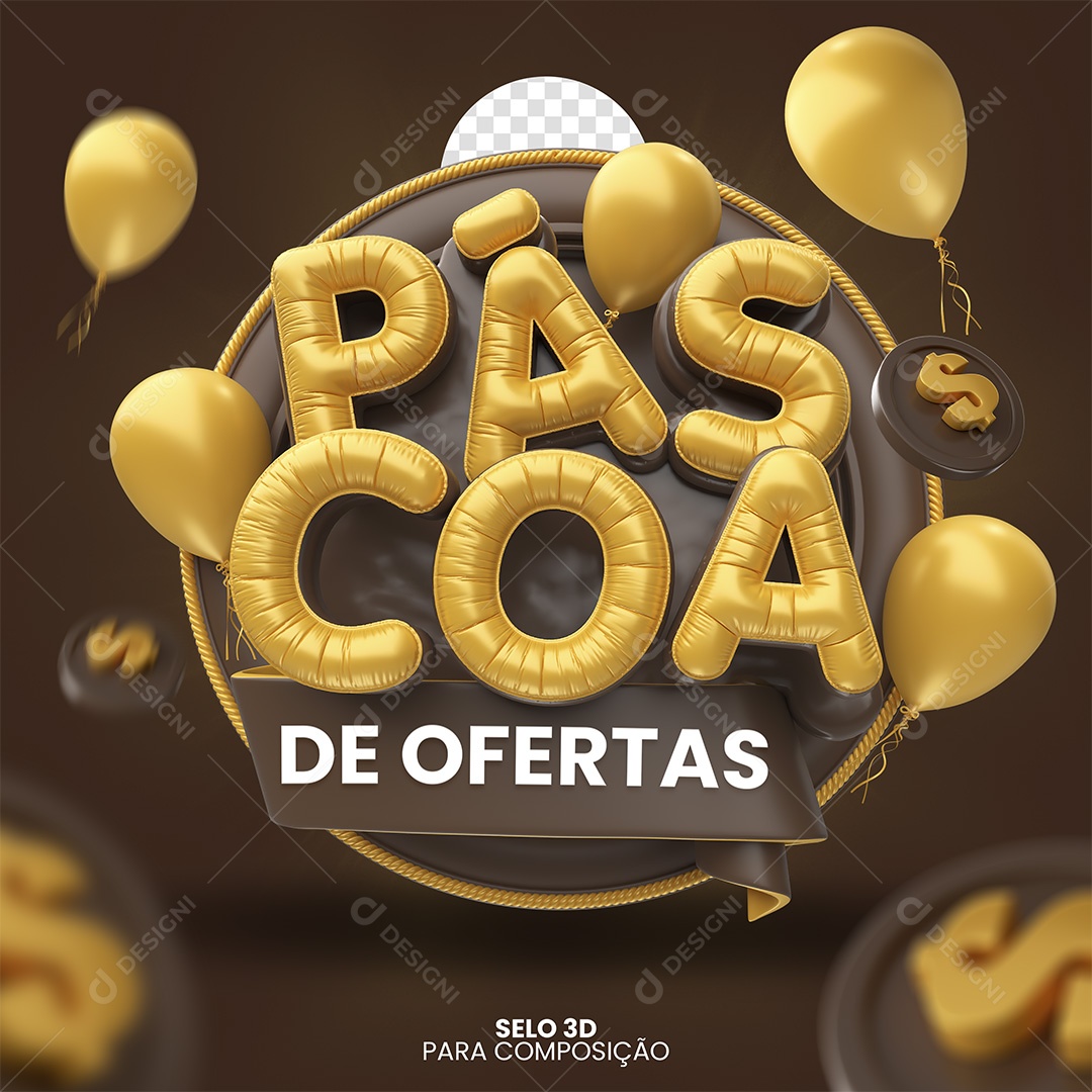 Páscoa De Ofertas Selo 3D Dourado e Marrom para Composição PSD