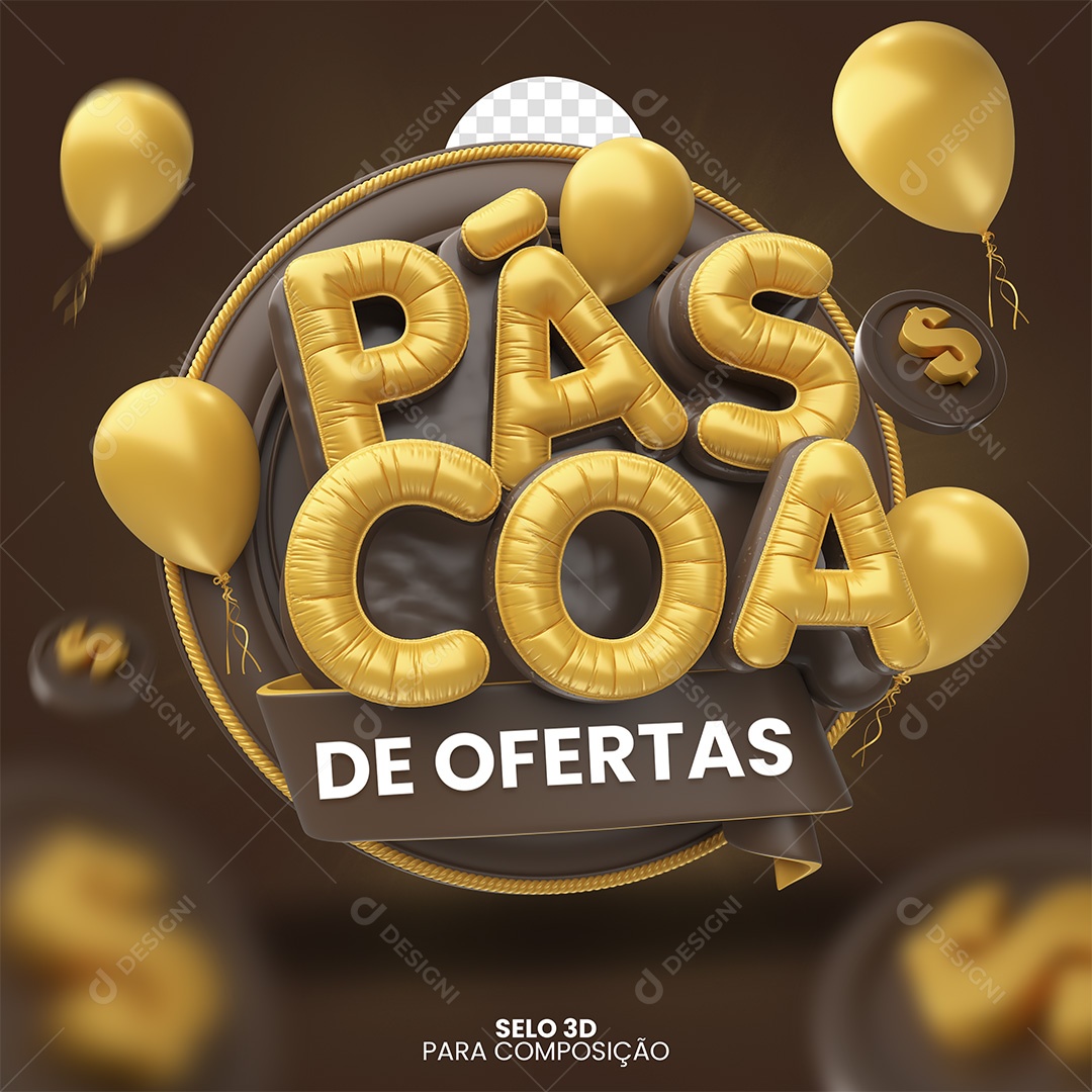 Páscoa De Ofertas Selo 3D Dourado e Marrom para Composição PSD