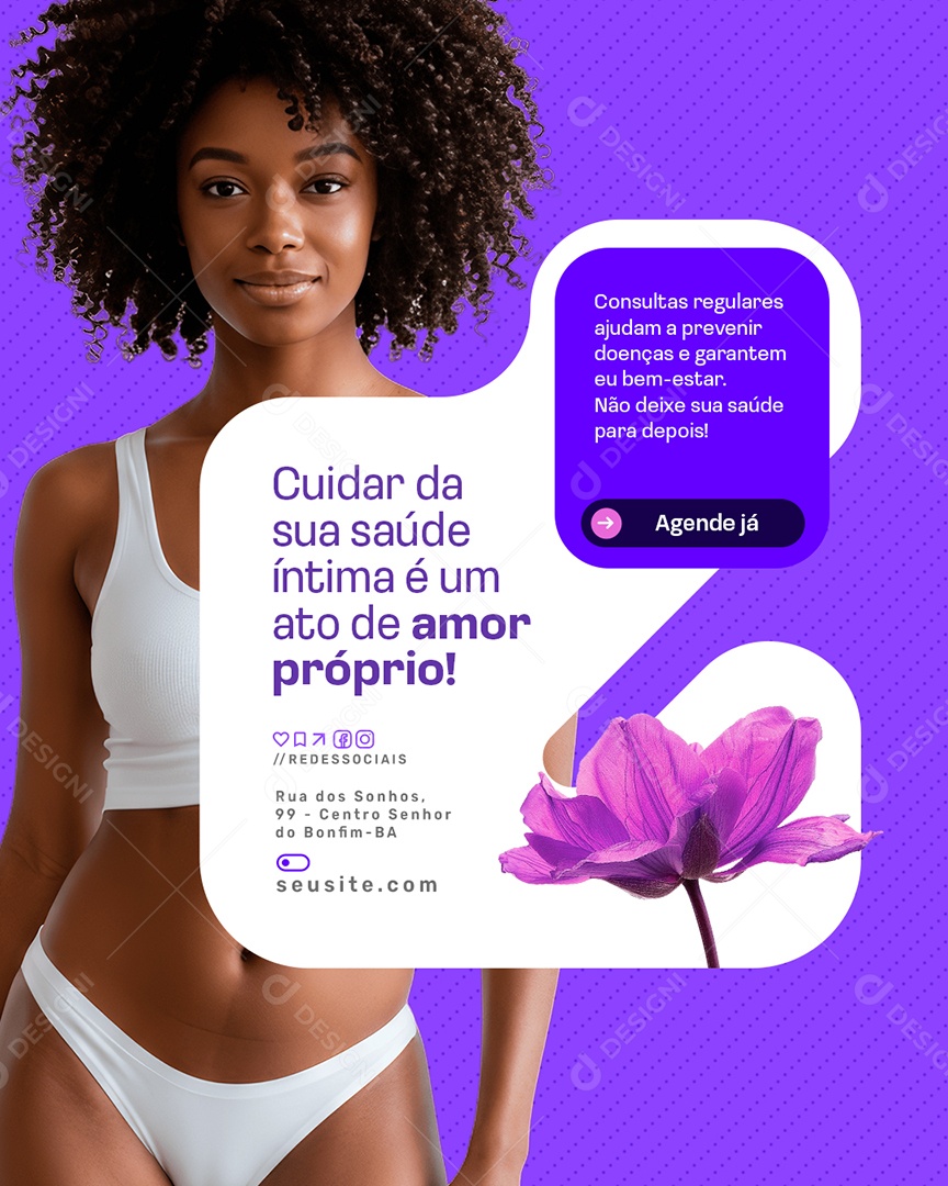 Ginecologista Cuidar da Sua Saúde Íntima é Um Ato de Amor Social Media PSD Editável