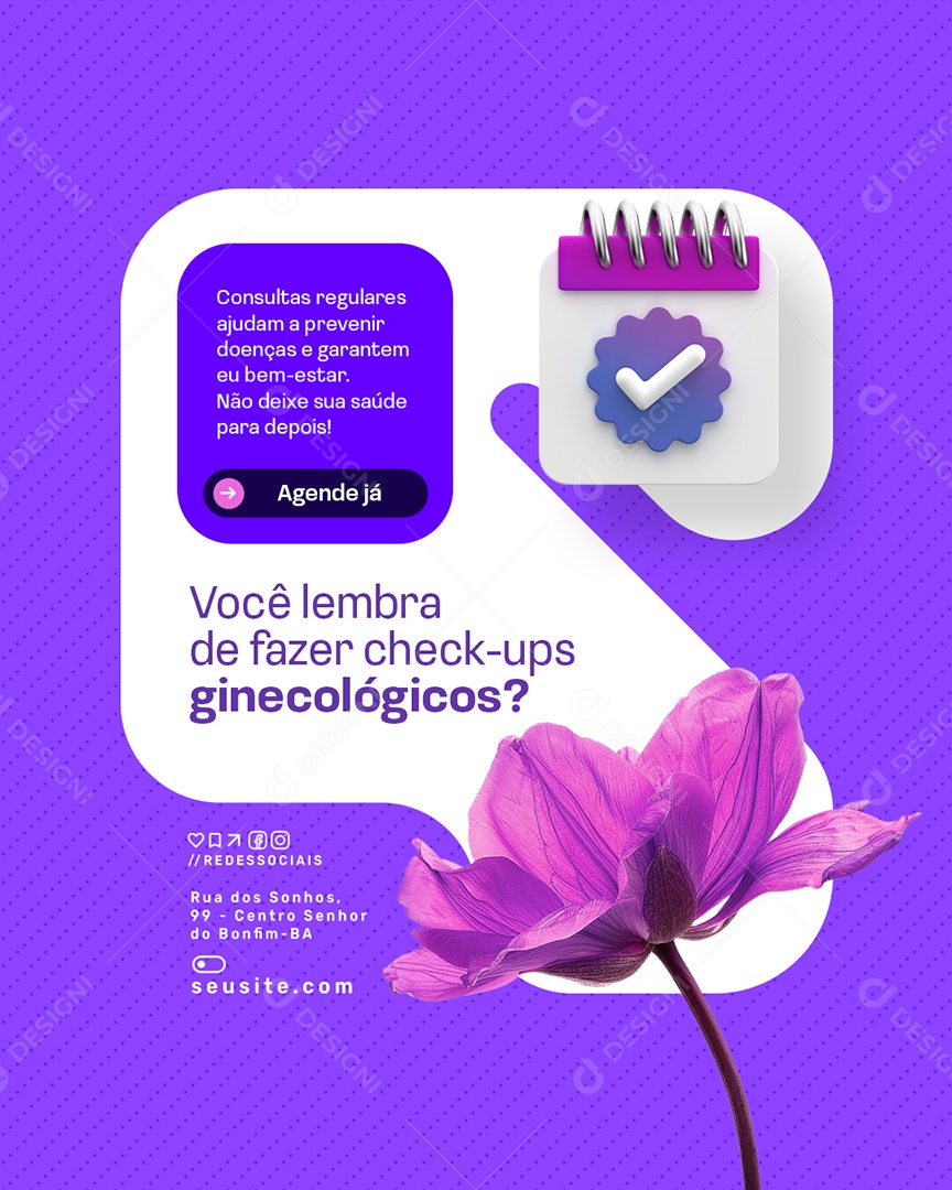 Ginecologista Você Lembra de Fazer Check-Ups Ginecológicos Social Media PSD Editável
