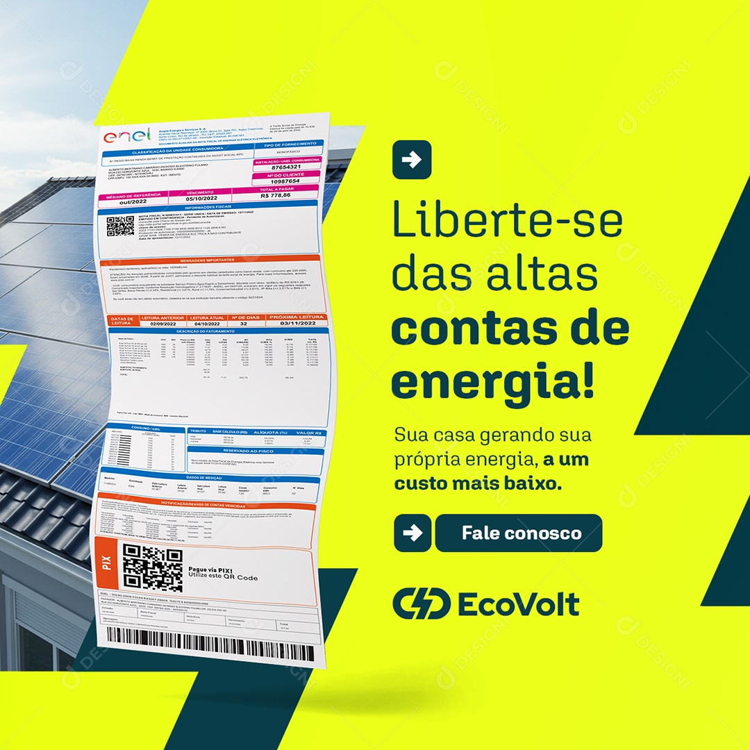 Energia Solar Liberte-Se das Altas Contas de Energia Social Media PSD Editável