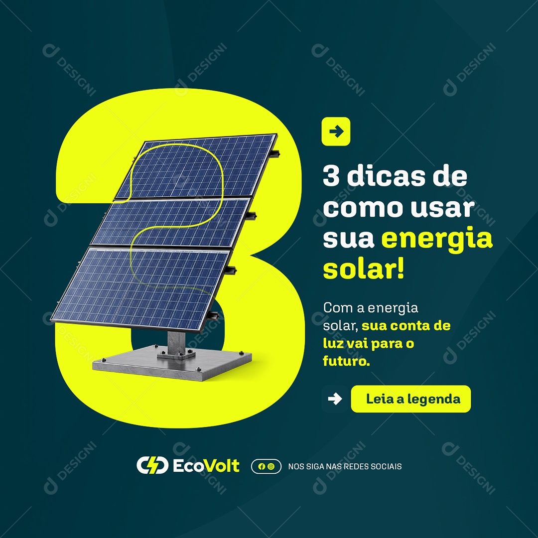 Três Dicas de Como Usar sua Energia Solar Social Media PSD Editável