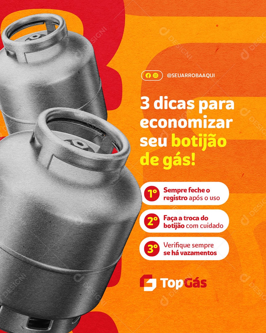 Distribuidora de Gás Três Dicas para Economizar seu Botijão Social Media PSD Editável