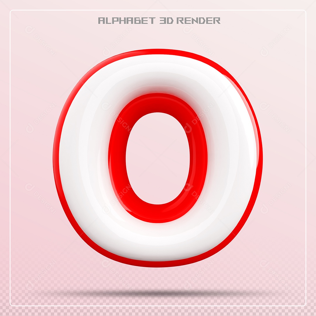 Elemento 3D Letra O Vermelho e Branco para Composição PSD