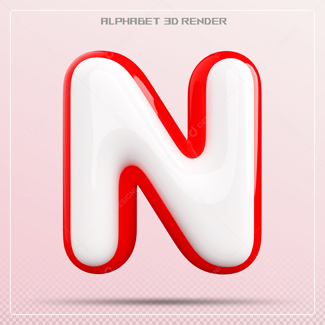 Elemento 3D Letra N Vermelho e Branco para Composição PSD