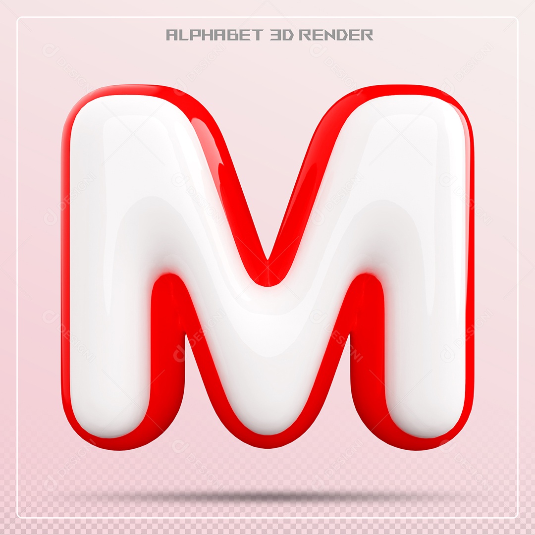 Elemento 3D Letra M Vermelho e Branco para Composição PSD