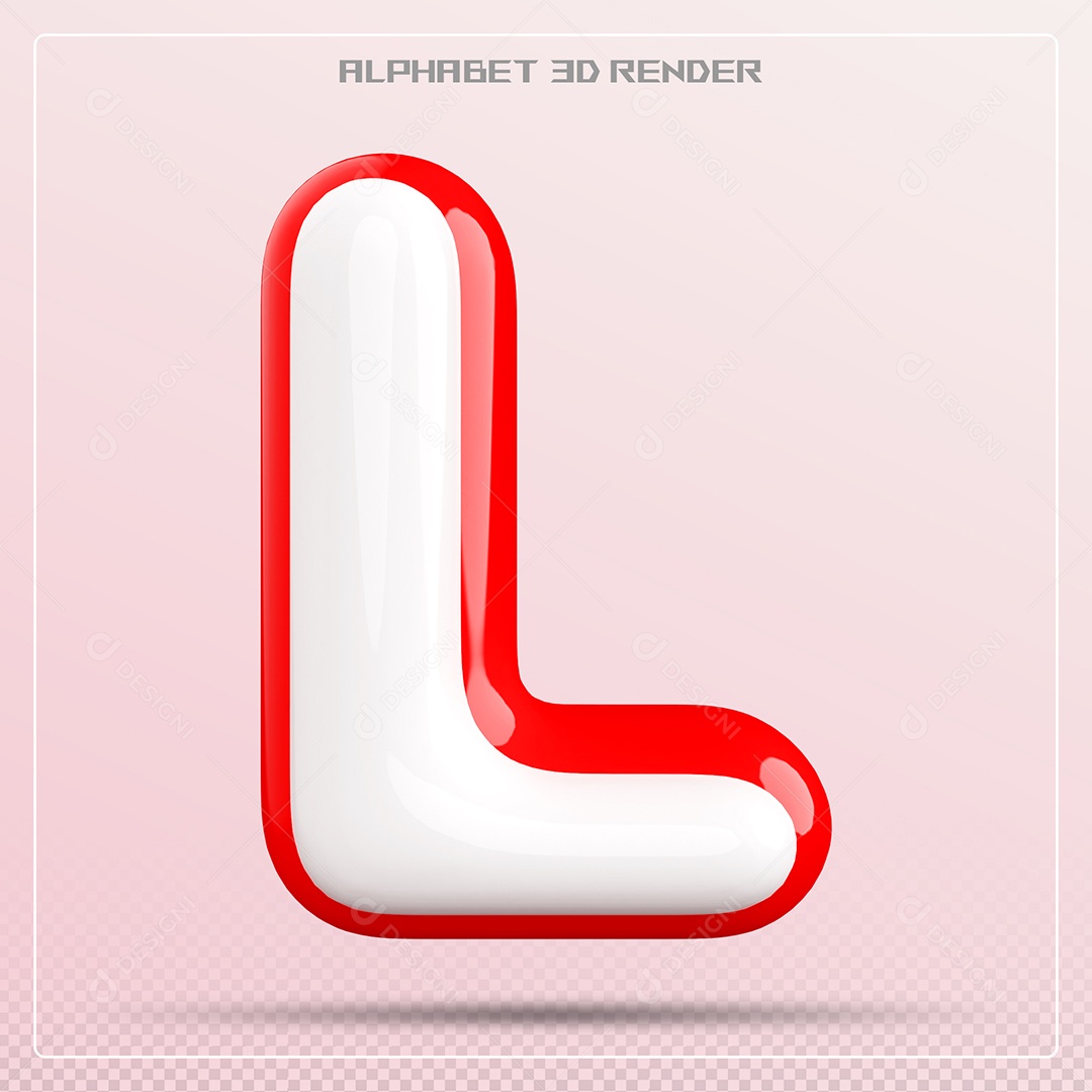 Elemento 3D Letra L Vermelho e Branco para Composição PSD