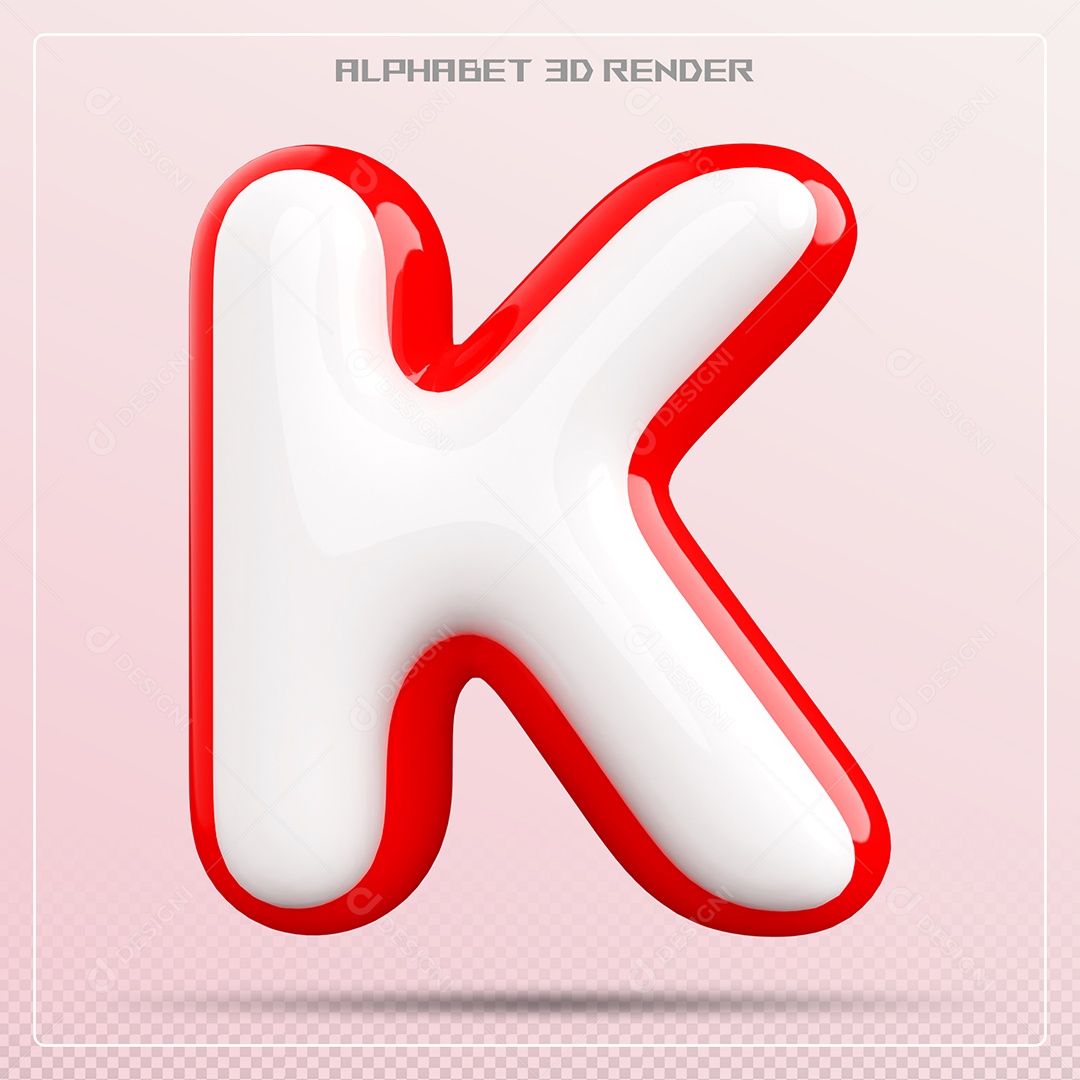 Elemento 3D Letra K Vermelho e Branco para Composição PSD