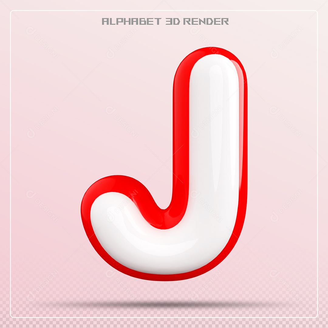 Elemento 3D Letra J Vermelho e Branco para Composição PSD
