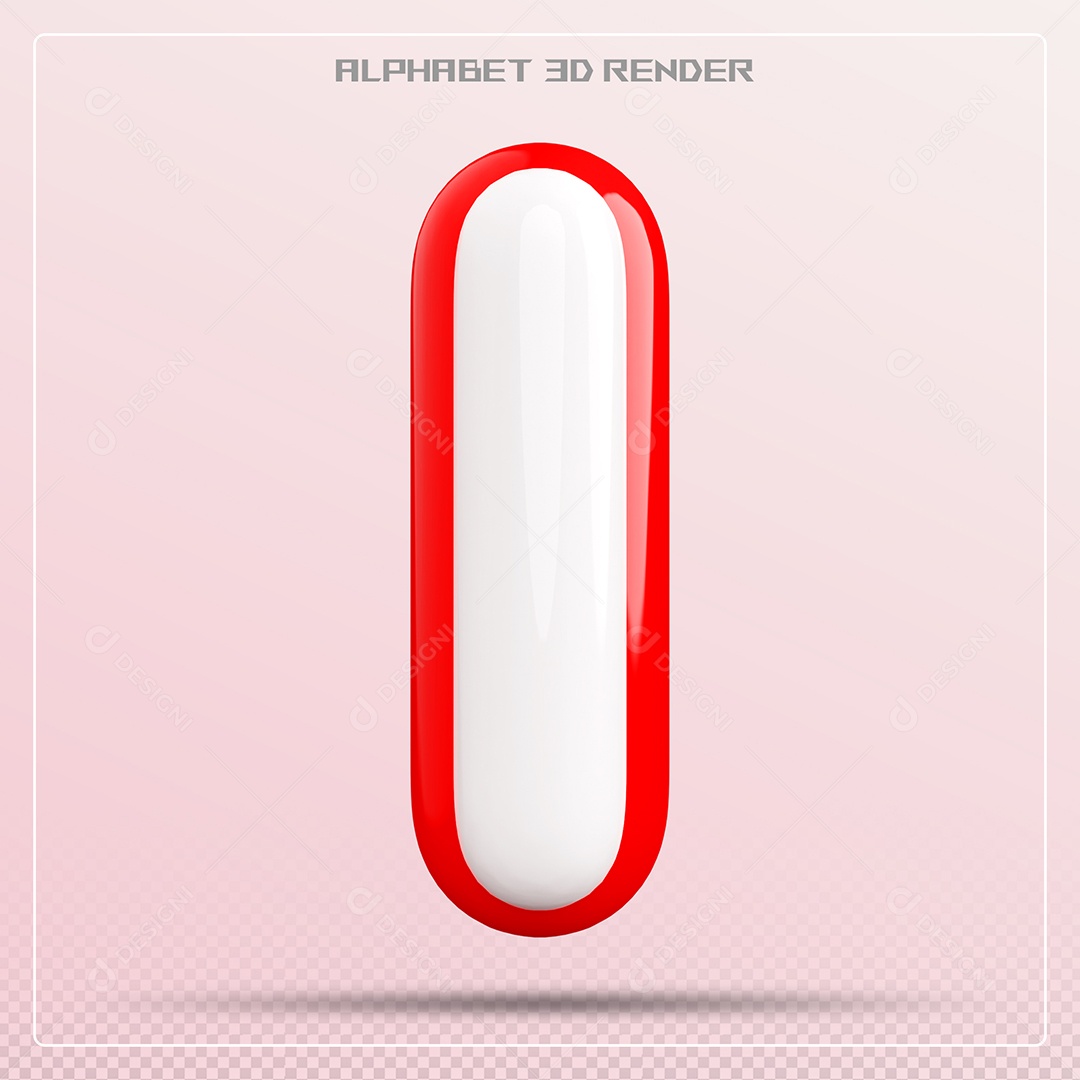 Elemento 3D Letra I Vermelho e Branco para Composição PSD