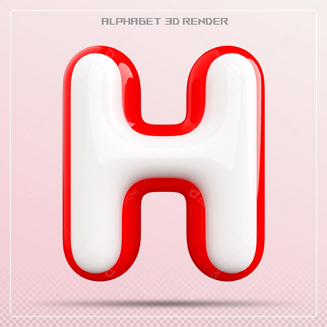 Elemento 3D Letra H Vermelho e Branco para Composição PSD