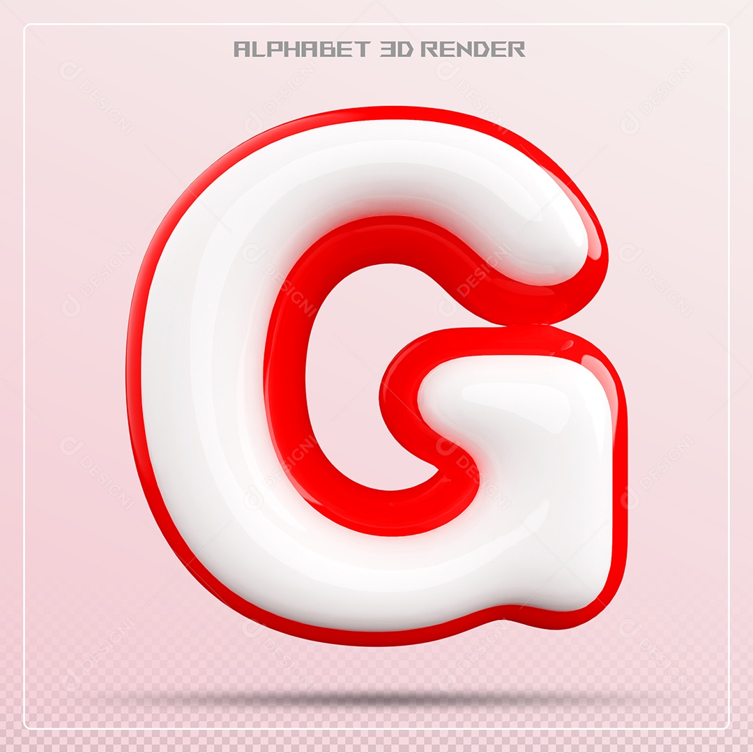 Elemento 3D Letra G Vermelho e Branco para Composição PSD