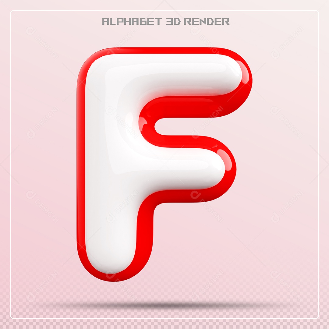 Elemento 3D Letra F Vermelho e Branco para Composição PSD