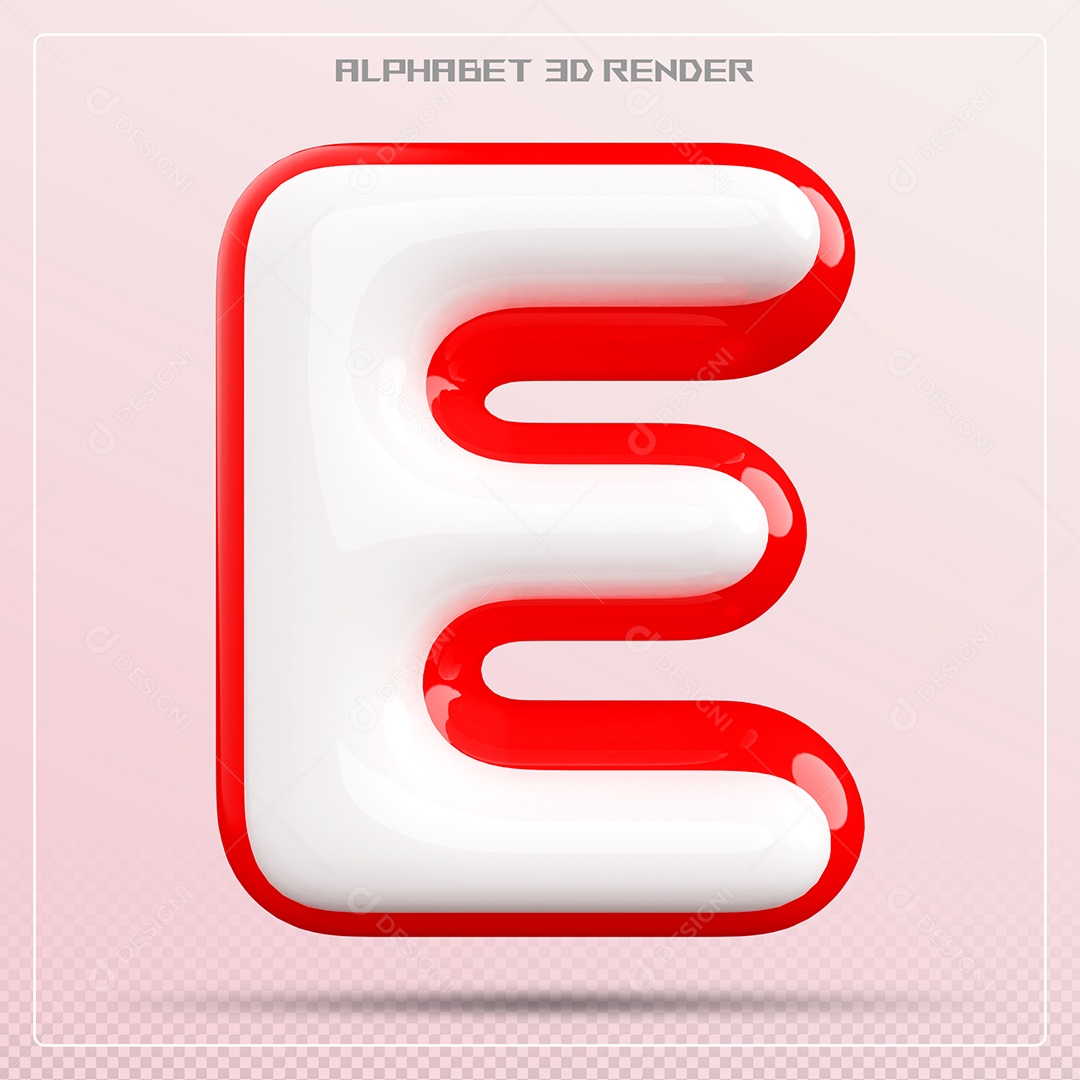 Elemento 3D Letra E Vermelho e Branco para Composição PSD