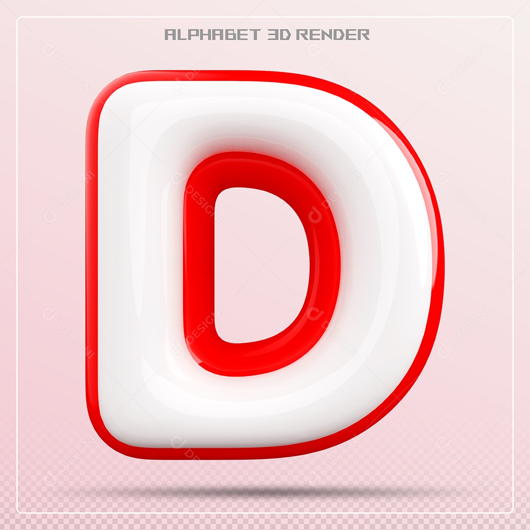 Elemento 3D Letra D Vermelho e Branco para Composição PSD