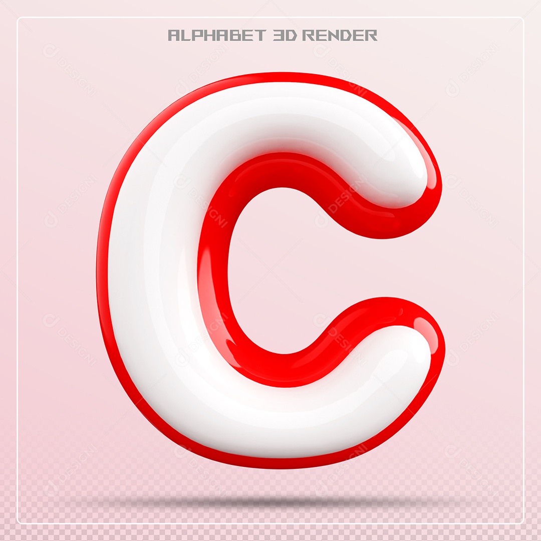 Elemento 3D Letra C Vermelho e Branco para Composição PSD