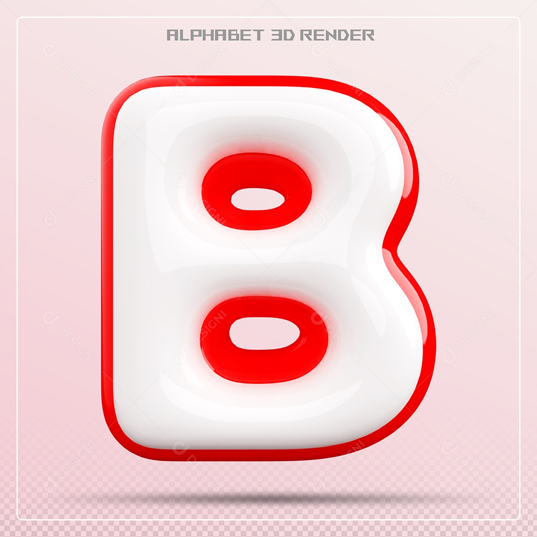 Elemento 3D Letra B Vermelho e Branco para Composição PSD