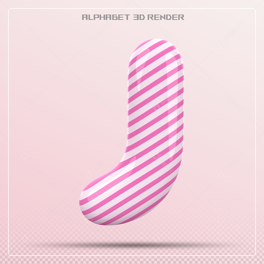 Elemento 3D Letra J Rosa e Branco para Composição PSD
