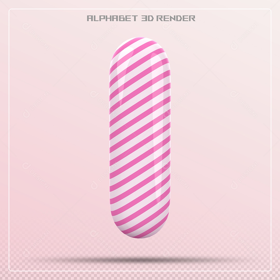 Elemento 3D Letra I Rosa e Branco para Composição PSD