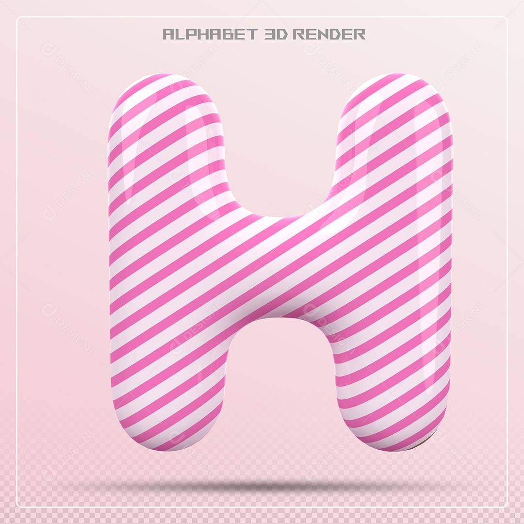 Elemento 3D Letra H Rosa e Branco para Composição PSD