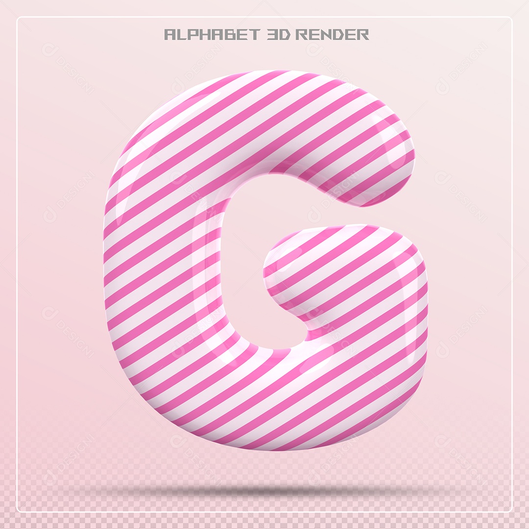 Elemento 3D Letra G Rosa e Branco para Composição PSD