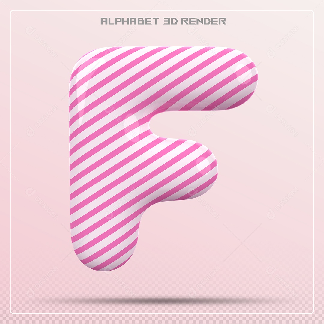 Elemento 3D Letra F Rosa e Branco para Composição PSD