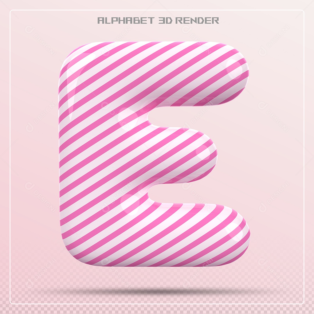 Elemento 3D Letra E Rosa e Branco para Composição PSD
