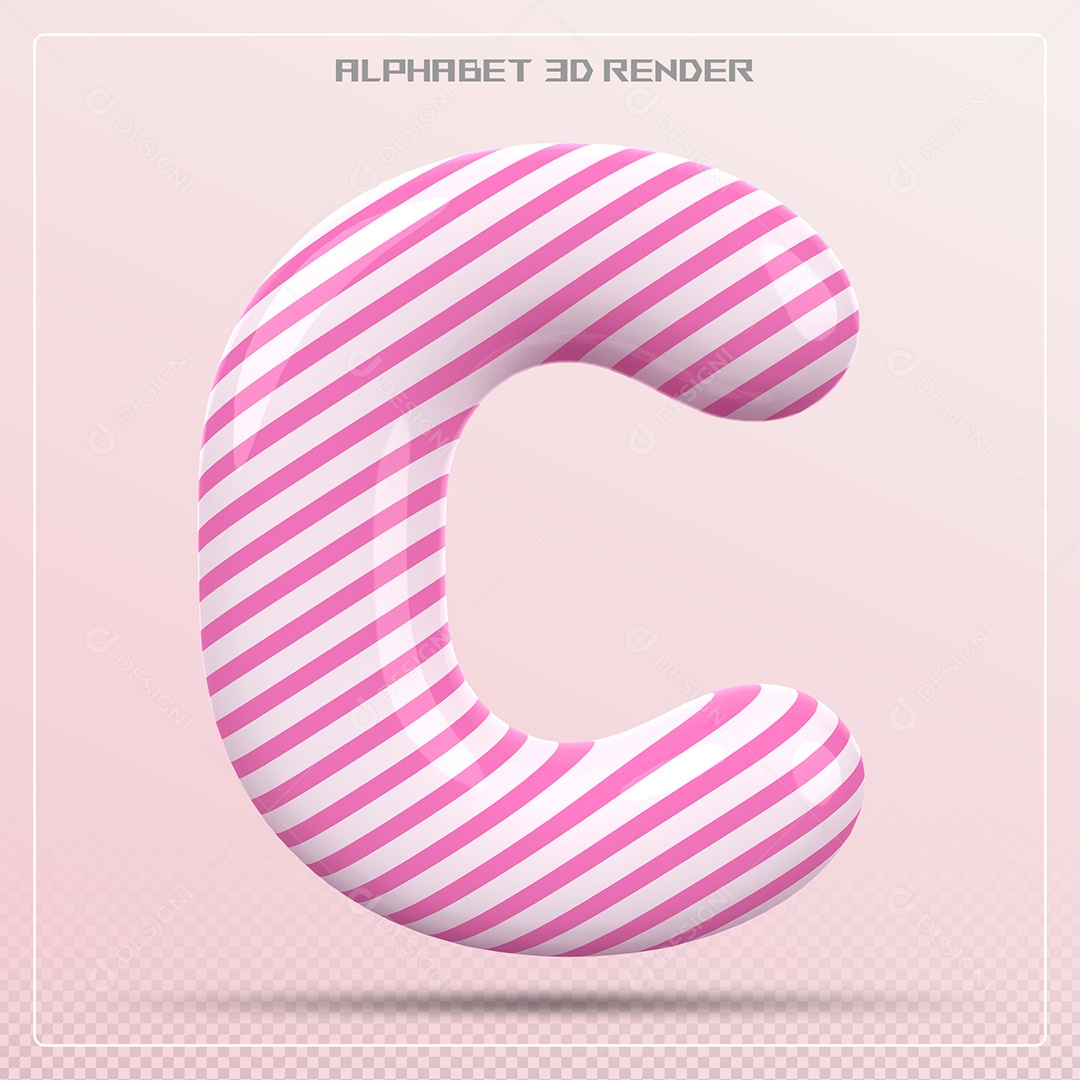 Elemento 3D Letra C Rosa e Branco para Composição PSD