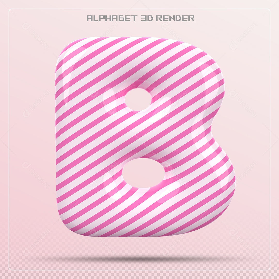 Elemento 3D Letra B Rosa e Branco para Composição PSD
