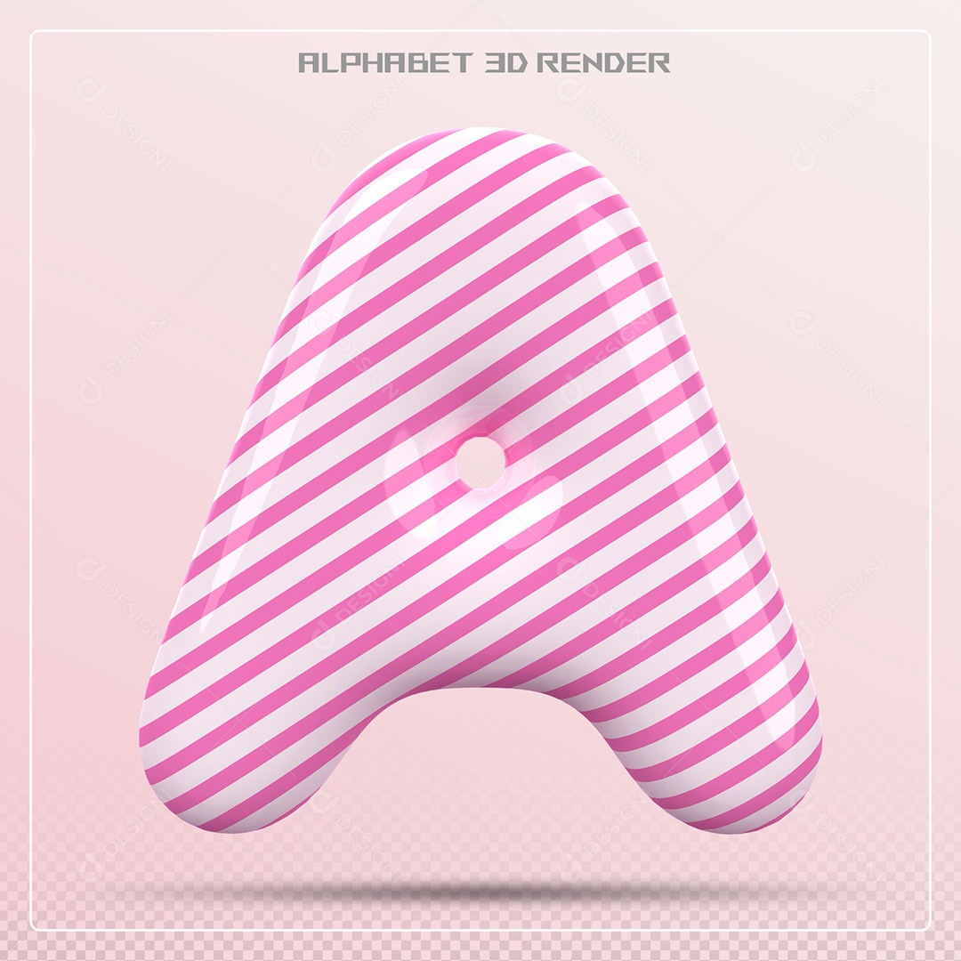 Elemento 3D Letra A Rosa para Composição PSD