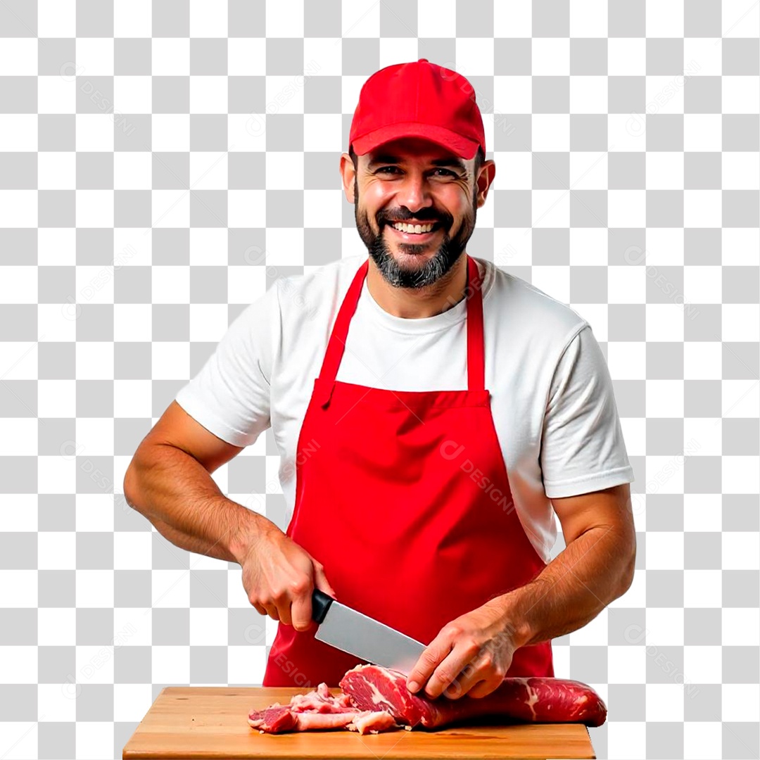 Homem Cortando Carne PNG Transparente