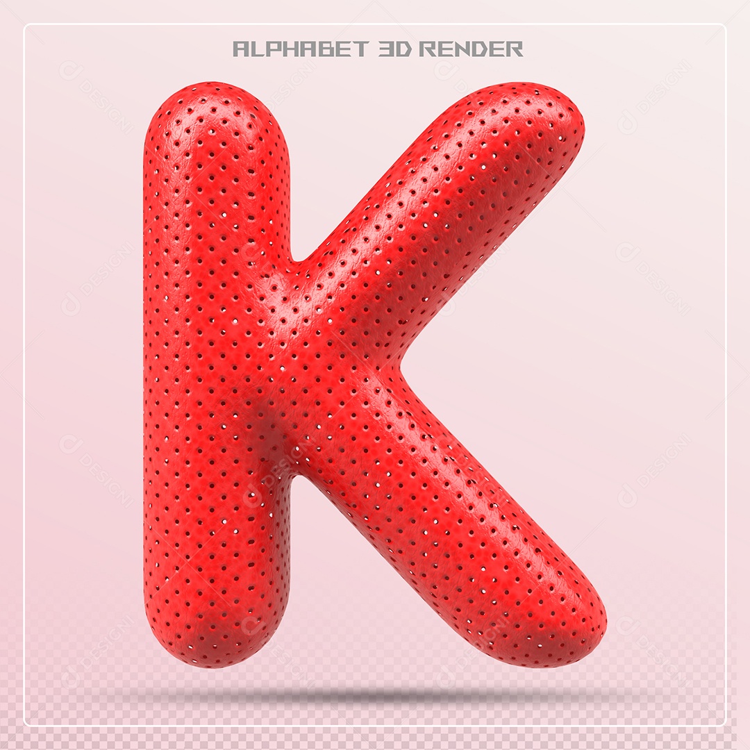 Elemento 3D Letra K Vermelho para Composição PSD