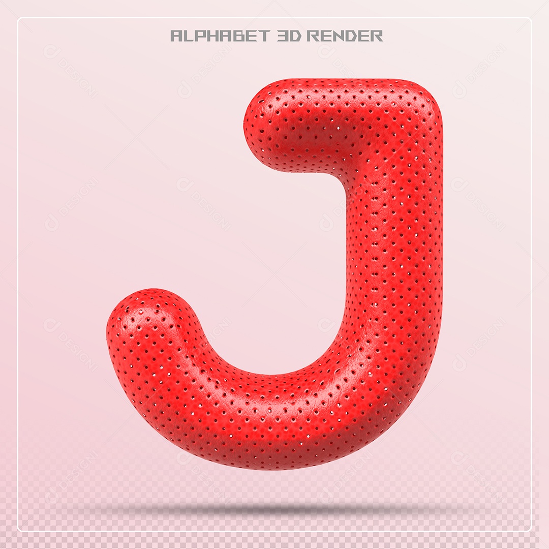 Elemento 3D Letra J Vermelho para Composição PSD