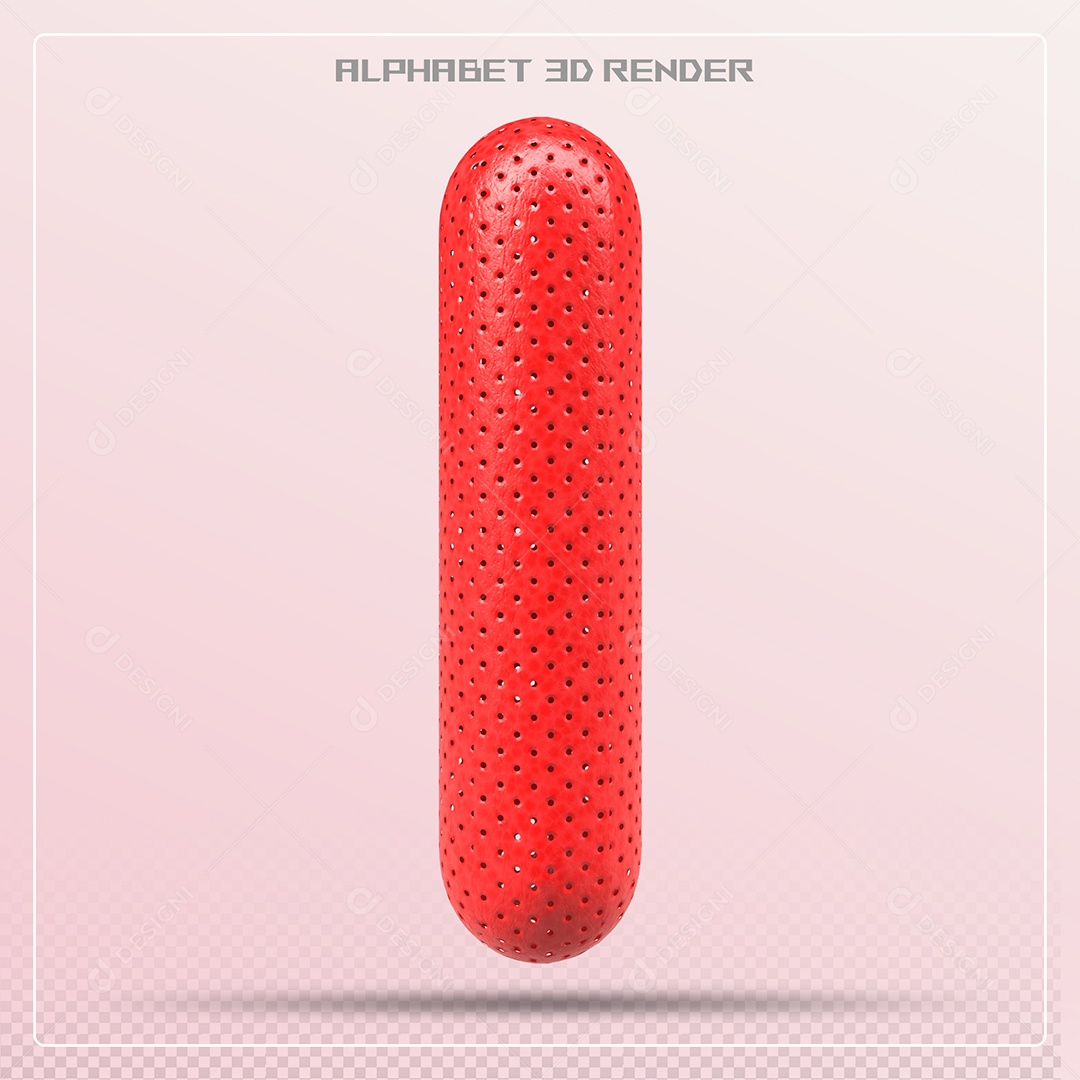 Elemento 3D Letra I Vermelho para Composição PSD