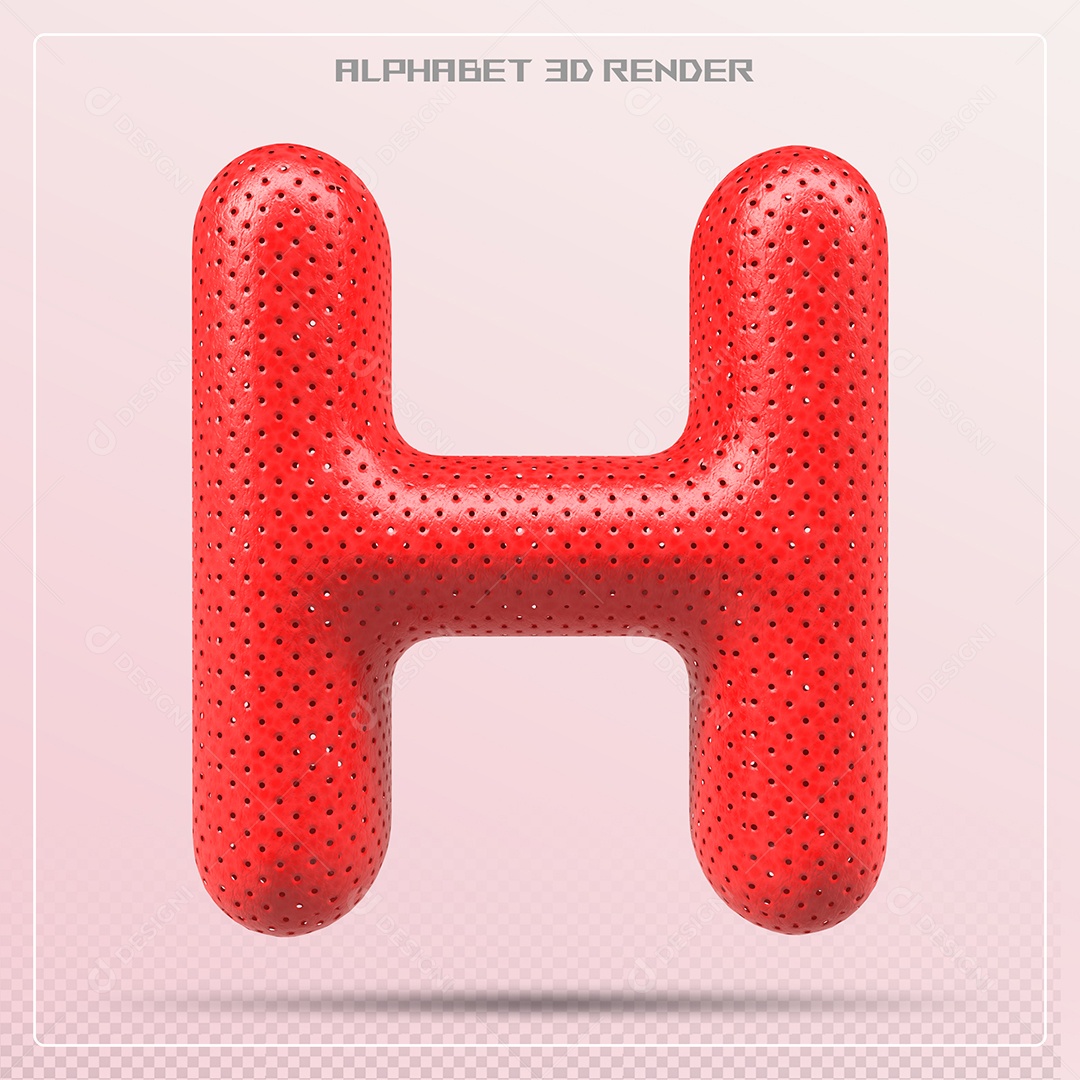 Elemento 3D Letra H Vermelho para Composição PSD